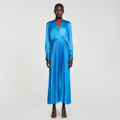 Femme SANDRO Robe Midi Satinée Plissée