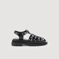 Femme SANDRO Sandales Olys Cloutées En Cuir