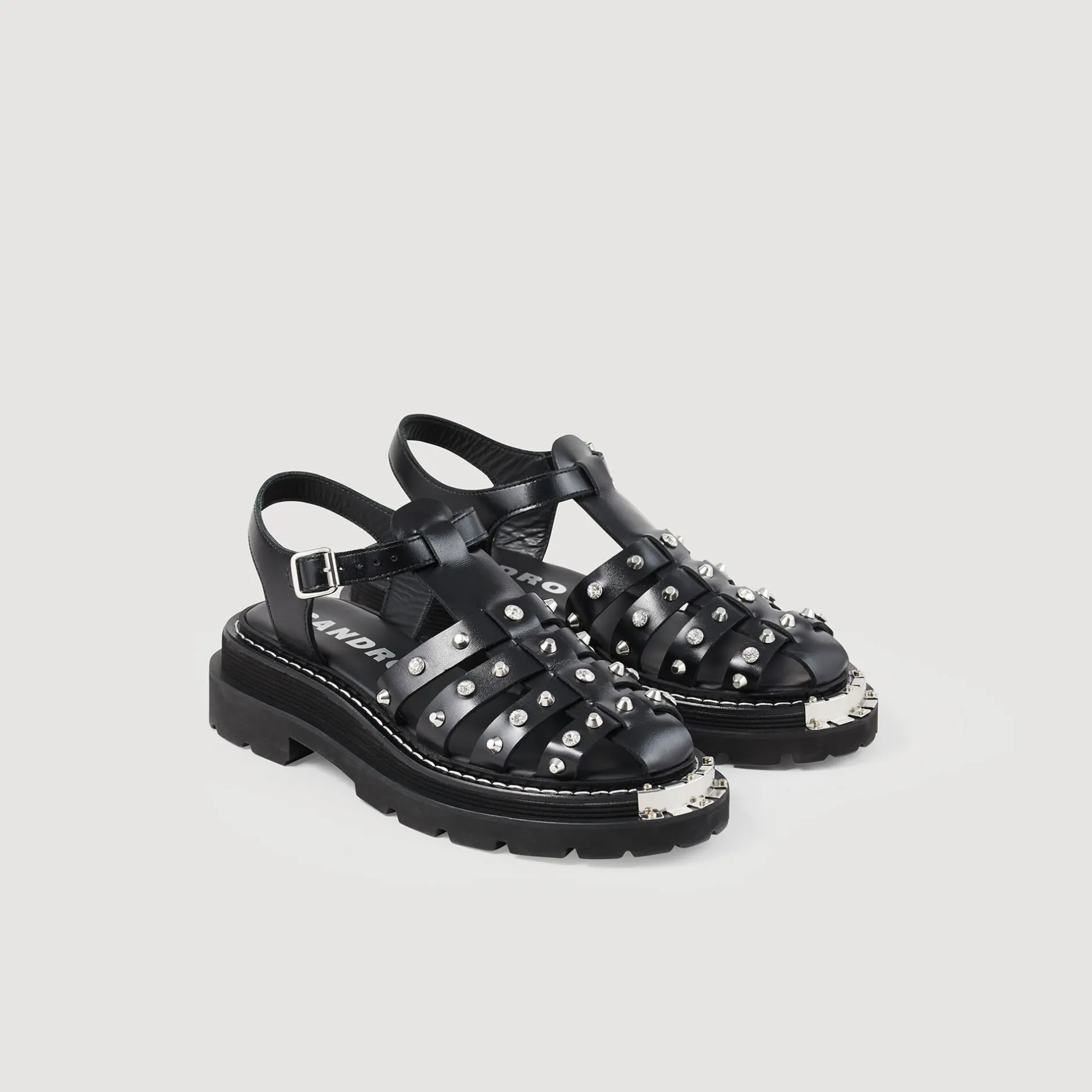 Femme SANDRO Sandales Olys Cloutées En Cuir