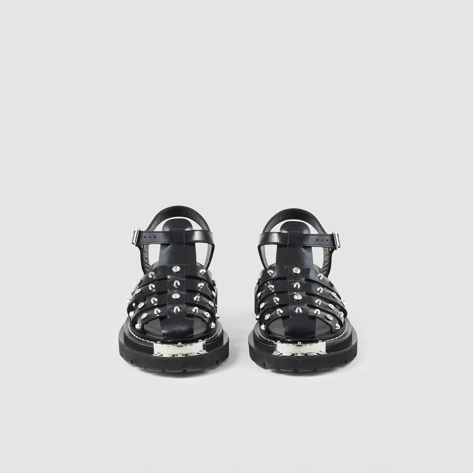 Femme SANDRO Sandales Olys Cloutées En Cuir