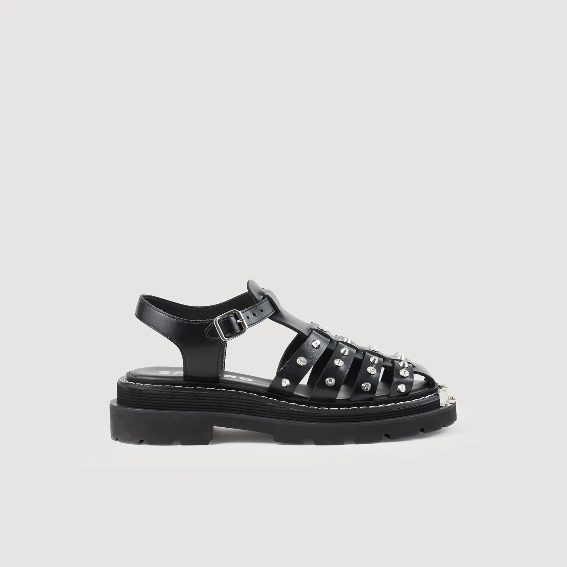 Femme SANDRO Sandales Olys Cloutées En Cuir