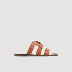 Femme SANDRO Sandales Plates En Cuir Perforé