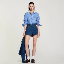 Femme SANDRO Short En Jean Détails En Cuir
