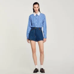 Femme SANDRO Short En Jean Détails En Cuir