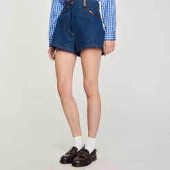 Femme SANDRO Short En Jean Détails En Cuir
