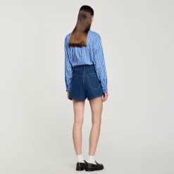 Femme SANDRO Short En Jean Détails En Cuir