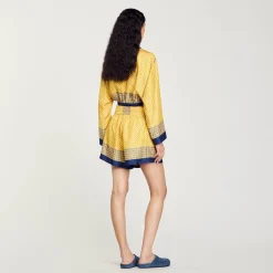 Femme SANDRO Short Fluide En Soie Imprimée