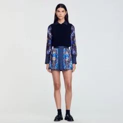 Femme SANDRO Short Jupe En Soie Imprimée