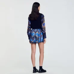 Femme SANDRO Short Jupe En Soie Imprimée