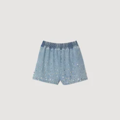 Femme SANDRO Short Large En Denim Orné De Strass