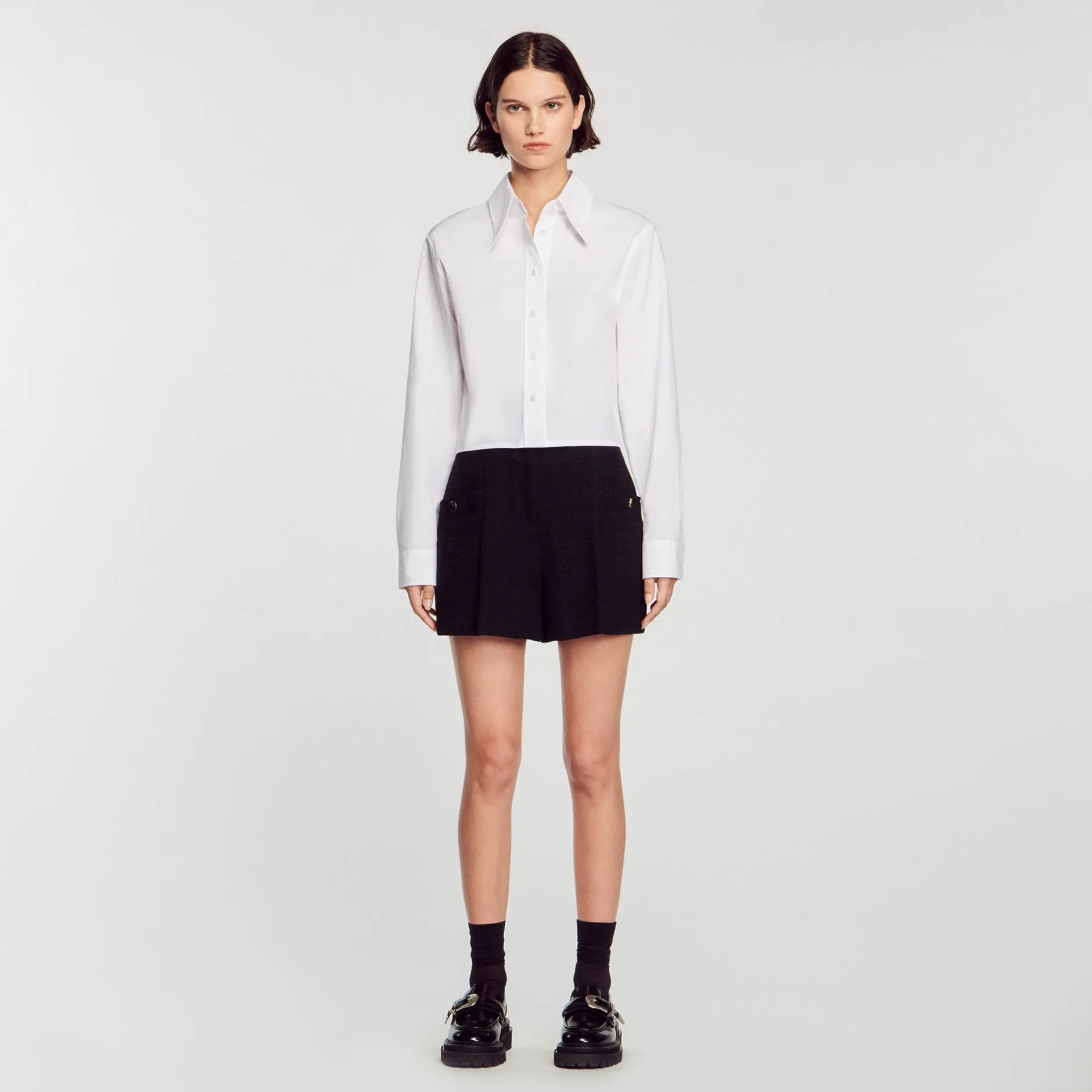 Femme SANDRO Short Taille Haute En Tweed