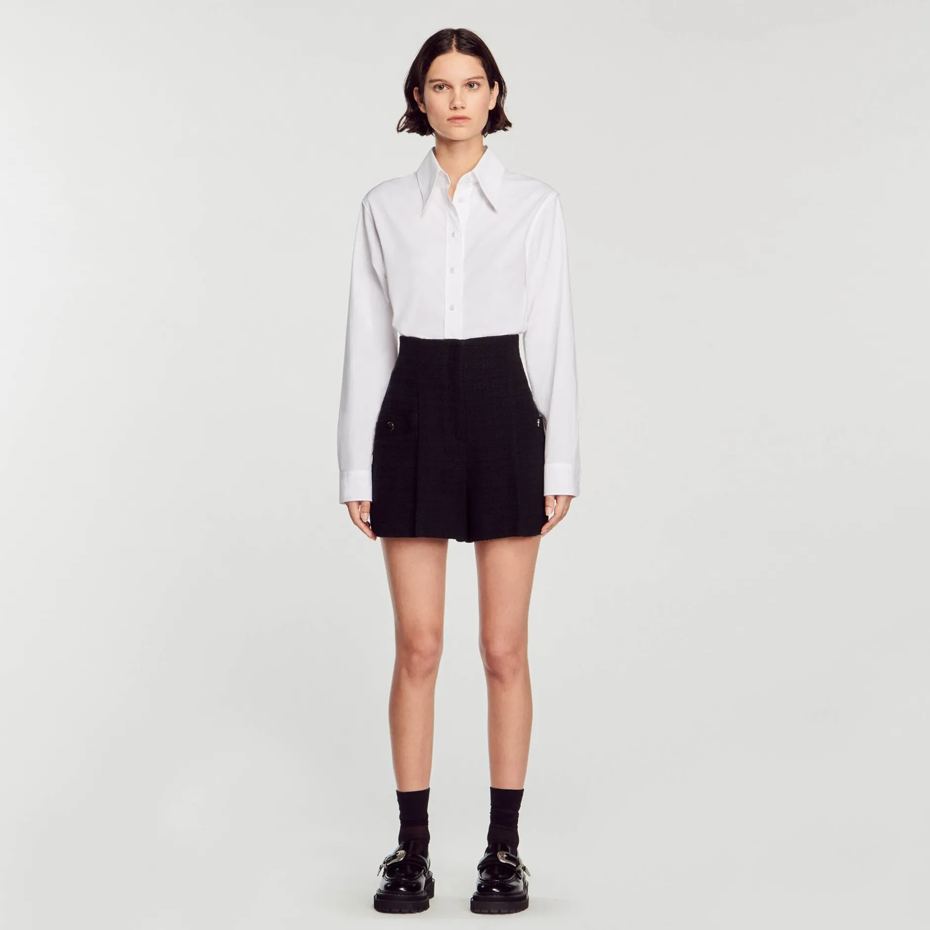 Femme SANDRO Short Taille Haute En Tweed