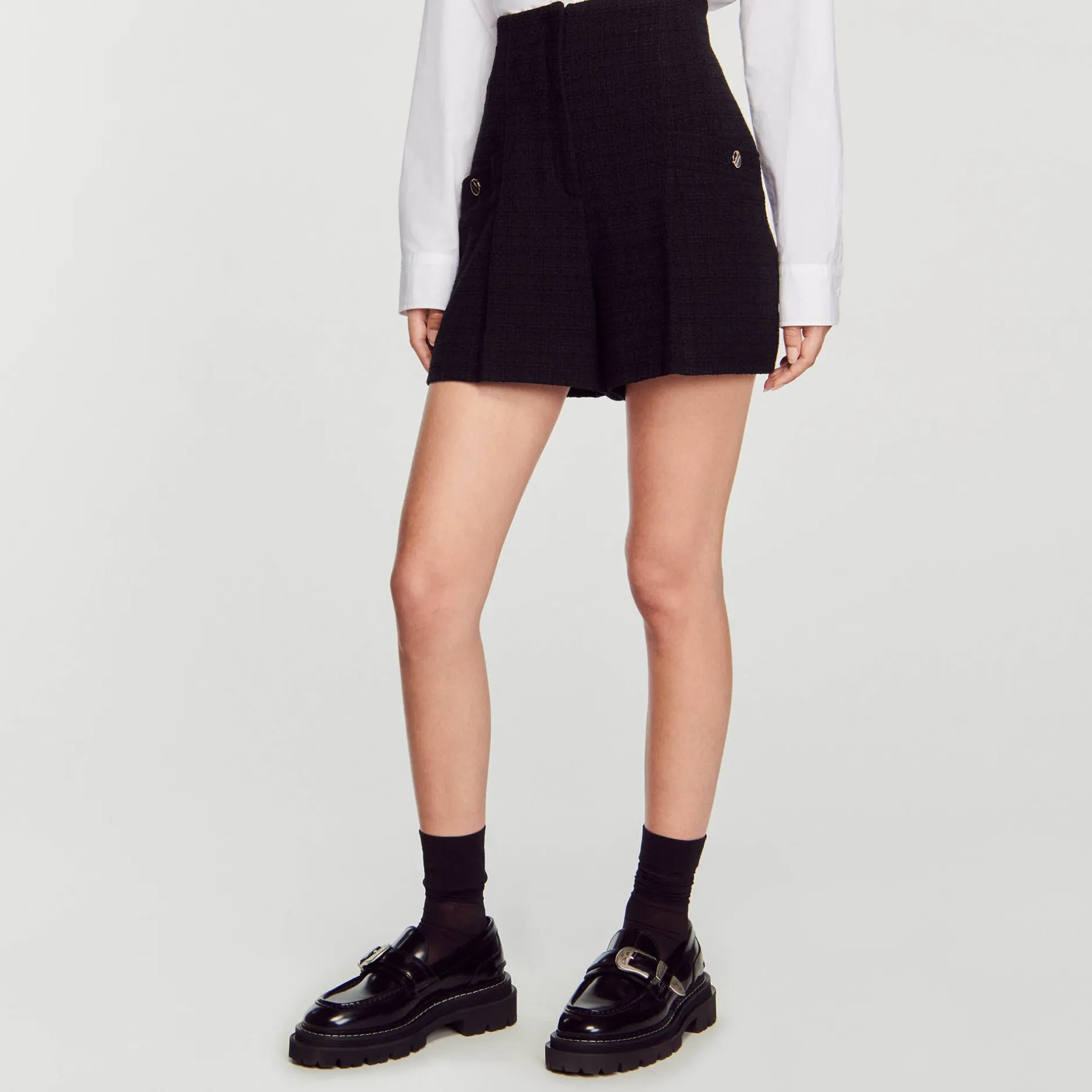 Femme SANDRO Short Taille Haute En Tweed