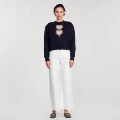 Femme SANDRO Sweatshirt à Cœurs Strassés