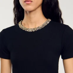 Femme SANDRO Tee-shirt à Galon Strassé