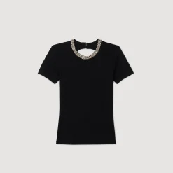 Femme SANDRO Tee-shirt à Galon Strassé
