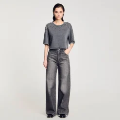 Femme SANDRO Tee-shirt Court à Strass