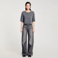 Femme SANDRO Tee-shirt Court à Strass