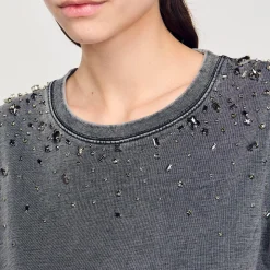 Femme SANDRO Tee-shirt Court à Strass