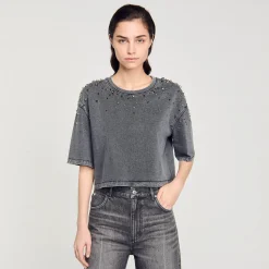 Femme SANDRO Tee-shirt Court à Strass