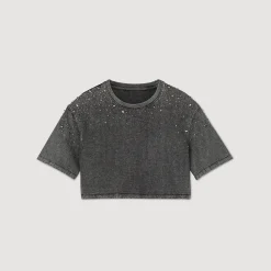 Femme SANDRO Tee-shirt Court à Strass