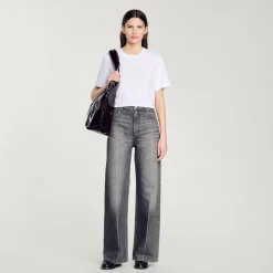 Femme SANDRO Tee-shirt Court Strassé
