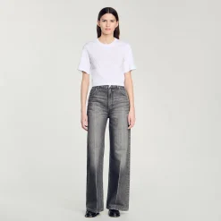 Femme SANDRO Tee-shirt Court Strassé