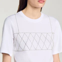 Femme SANDRO Tee-shirt Court Strassé