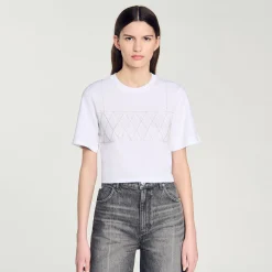 Femme SANDRO Tee-shirt Court Strassé