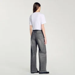 Femme SANDRO Tee-shirt Court Strassé