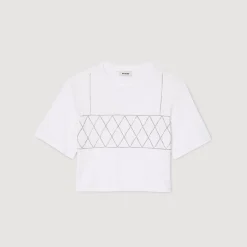 Femme SANDRO Tee-shirt Court Strassé
