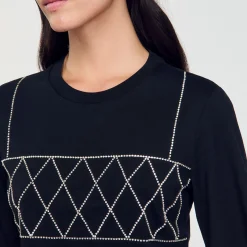 Femme SANDRO Tee-shirt Court Strassé