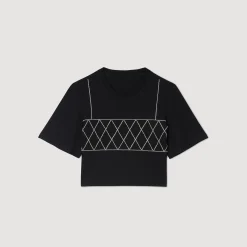 Femme SANDRO Tee-shirt Court Strassé