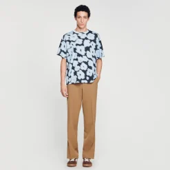 Homme SANDRO Tee-shirt En Coton Imprimé Fleurs Floues