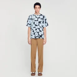 Homme SANDRO Tee-shirt En Coton Imprimé Fleurs Floues