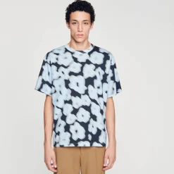 Homme SANDRO Tee-shirt En Coton Imprimé Fleurs Floues