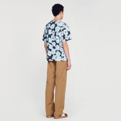 Homme SANDRO Tee-shirt En Coton Imprimé Fleurs Floues