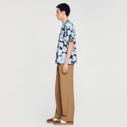 Homme SANDRO Tee-shirt En Coton Imprimé Fleurs Floues