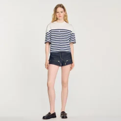 Femme SANDRO Tee-shirt Marinière à Strass