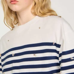 Femme SANDRO Tee-shirt Marinière à Strass