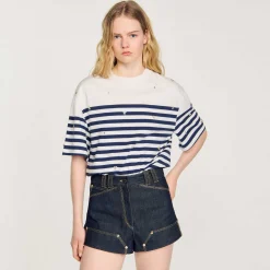 Femme SANDRO Tee-shirt Marinière à Strass