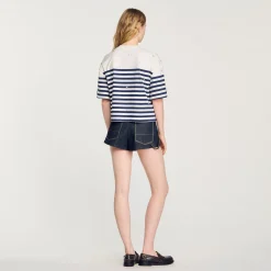 Femme SANDRO Tee-shirt Marinière à Strass