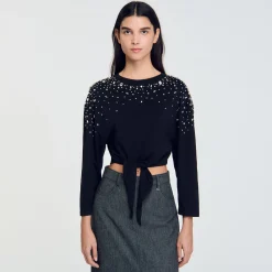 Femme SANDRO Tee-shirt Noué à Strass