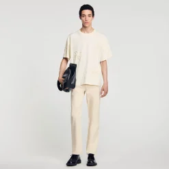 Homme SANDRO Tee-shirt Orné De Fleurs