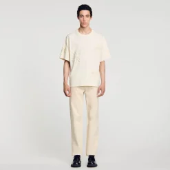 Homme SANDRO Tee-shirt Orné De Fleurs