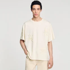 Homme SANDRO Tee-shirt Orné De Fleurs