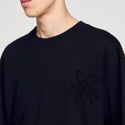 Homme SANDRO Tee-shirt Orné De Fleurs