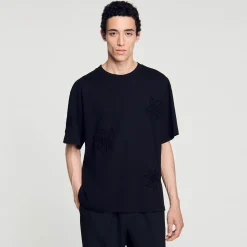 Homme SANDRO Tee-shirt Orné De Fleurs
