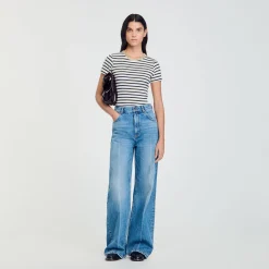 Femme SANDRO Tee-shirt Rayé à Strass
