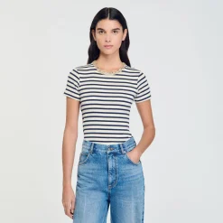 Femme SANDRO Tee-shirt Rayé à Strass
